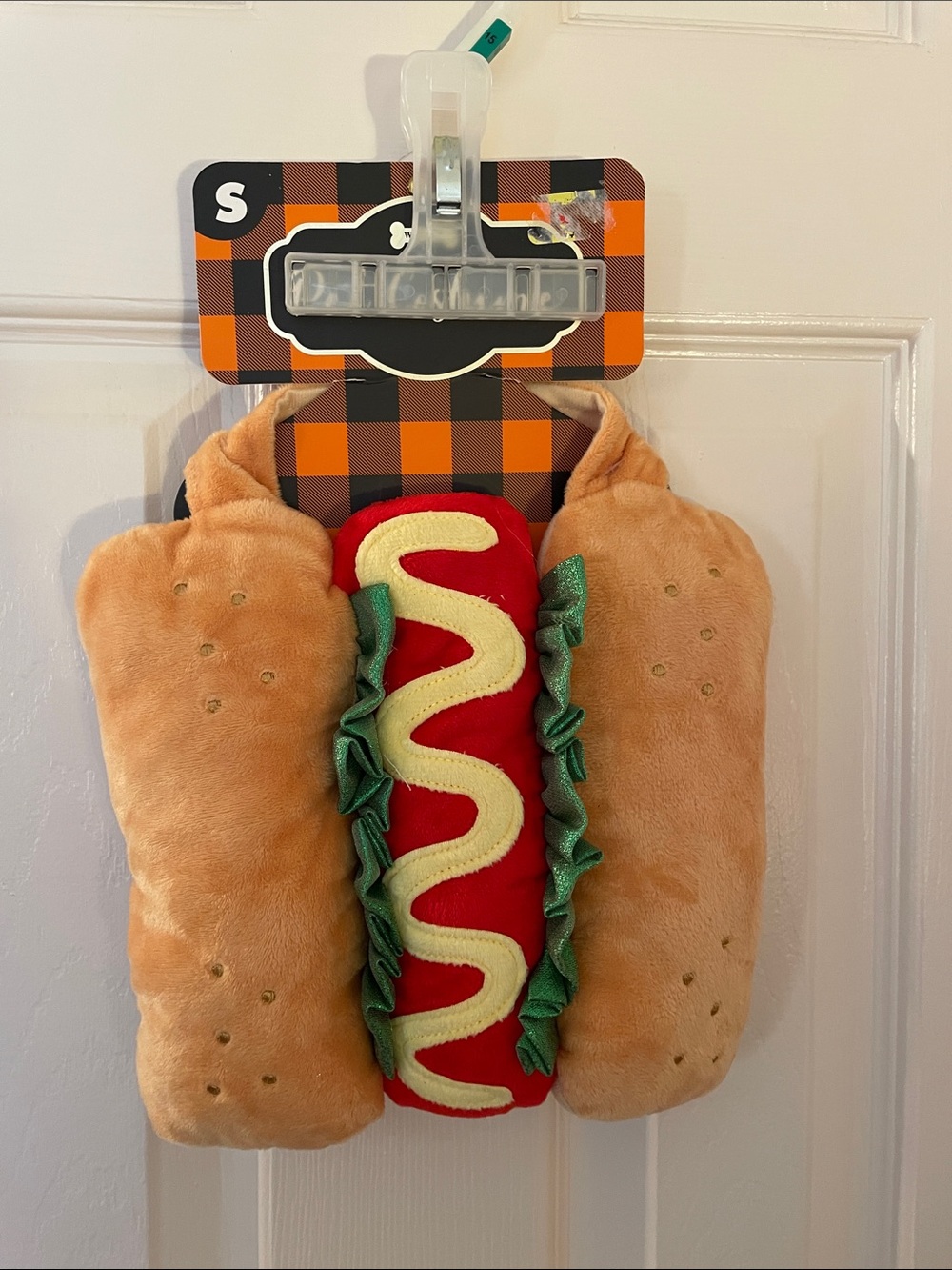 Plush Hot Dog Dog Harness Costume - Tan, Red & Green size Small New
